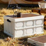 Storage Boxes: Gardeon Collapsible Outdoor Storage Box 50L Stackable Folding Camping Organizer Plywood Lid Beige