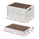 Storage Boxes: Gardeon Collapsible Outdoor Storage Box 50L Stackable Folding Camping Organizer Plywood Lid Beige