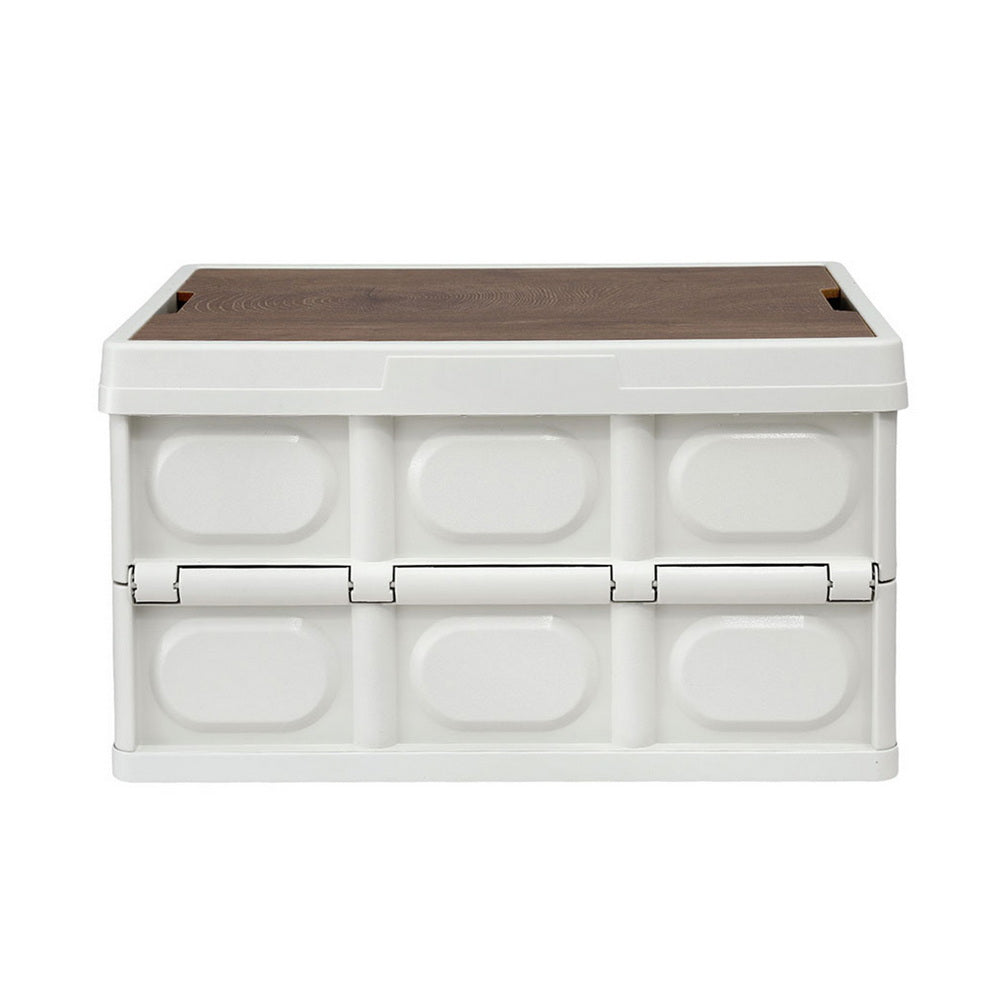 Storage Boxes: Gardeon Collapsible Outdoor Storage Box 50L Stackable Folding Camping Organizer Plywood Lid Beige