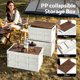 Storage Boxes: Gardeon Collapsible Outdoor Storage Box 50L Stackable Folding Camping Organizer Plywood Lid Beige