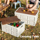 Storage Boxes: Gardeon Collapsible Outdoor Storage Box 50L Stackable Folding Camping Organizer Plywood Lid Beige