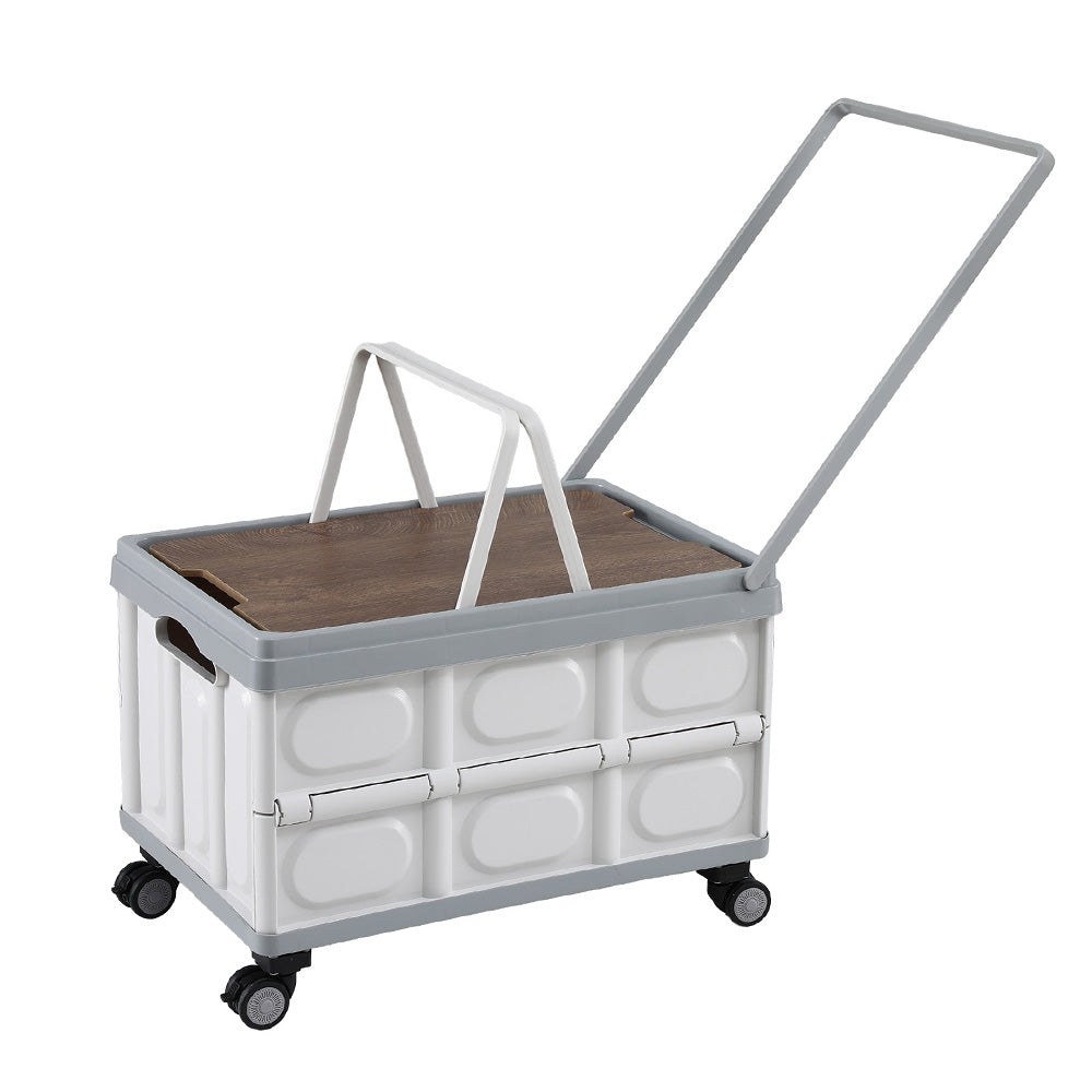 Storage Boxes: Gardeon Collapsible Outdoor Storage Box 54L Stackable Folding Camping Organizer Wheels Plywood Lid Beige