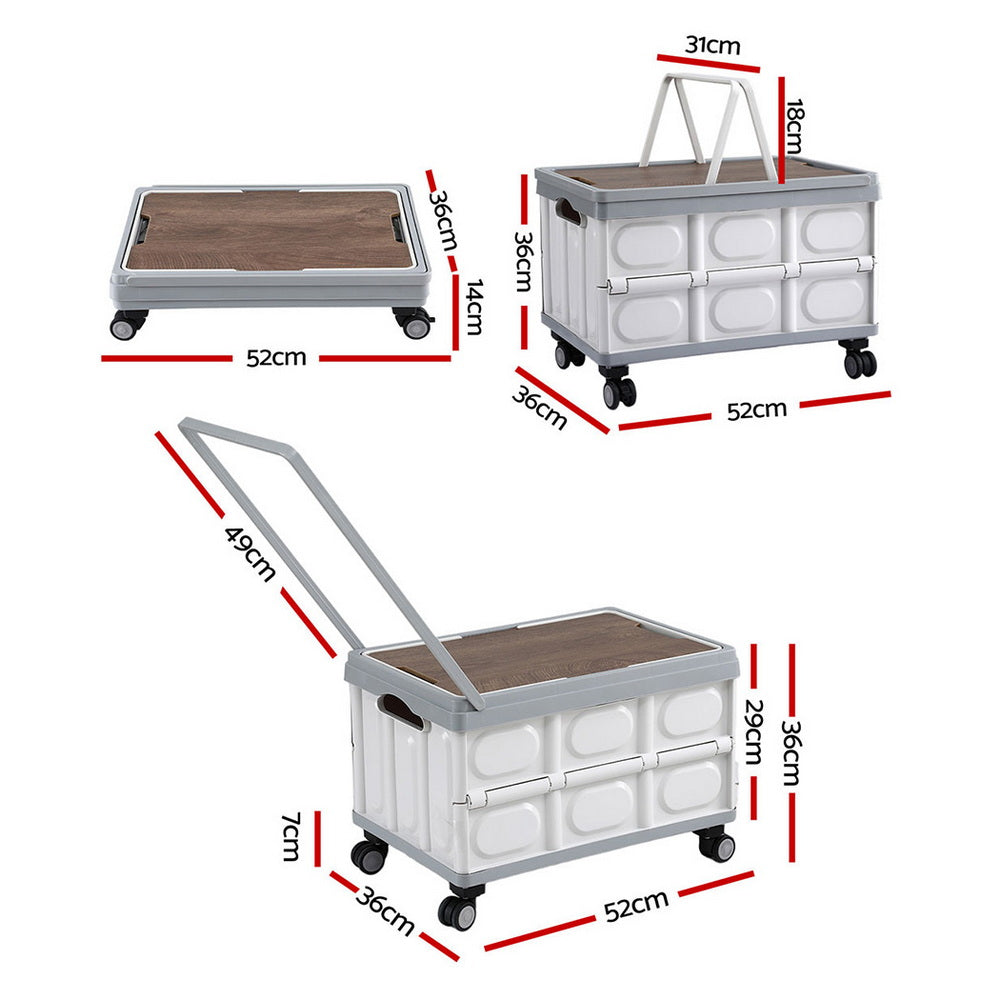 Storage Boxes: Gardeon Collapsible Outdoor Storage Box 54L Stackable Folding Camping Organizer Wheels Plywood Lid Beige