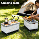Storage Boxes: Gardeon Collapsible Outdoor Storage Box 54L Stackable Folding Camping Organizer Wheels Plywood Lid Beige