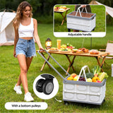 Storage Boxes: Gardeon Collapsible Outdoor Storage Box 54L Stackable Folding Camping Organizer Wheels Plywood Lid Beige