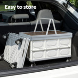 Storage Boxes: Gardeon Collapsible Outdoor Storage Box 54L Stackable Folding Camping Organizer Wheels Plywood Lid Beige
