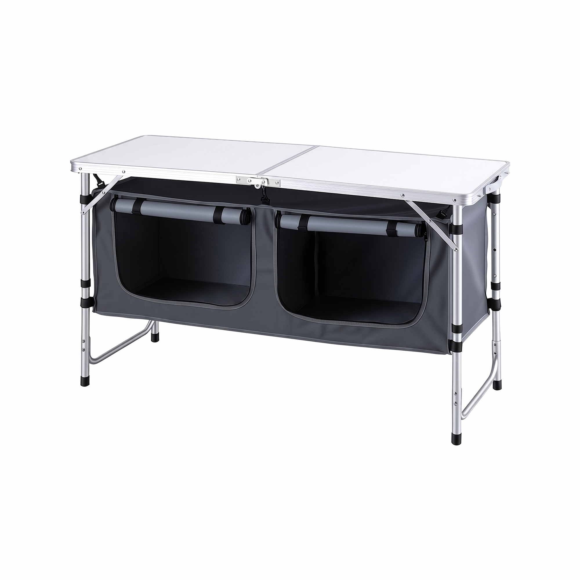 Weisshorn Camping Table Adjustable Storage Cabinet Aluminum MDF 120cm Grey