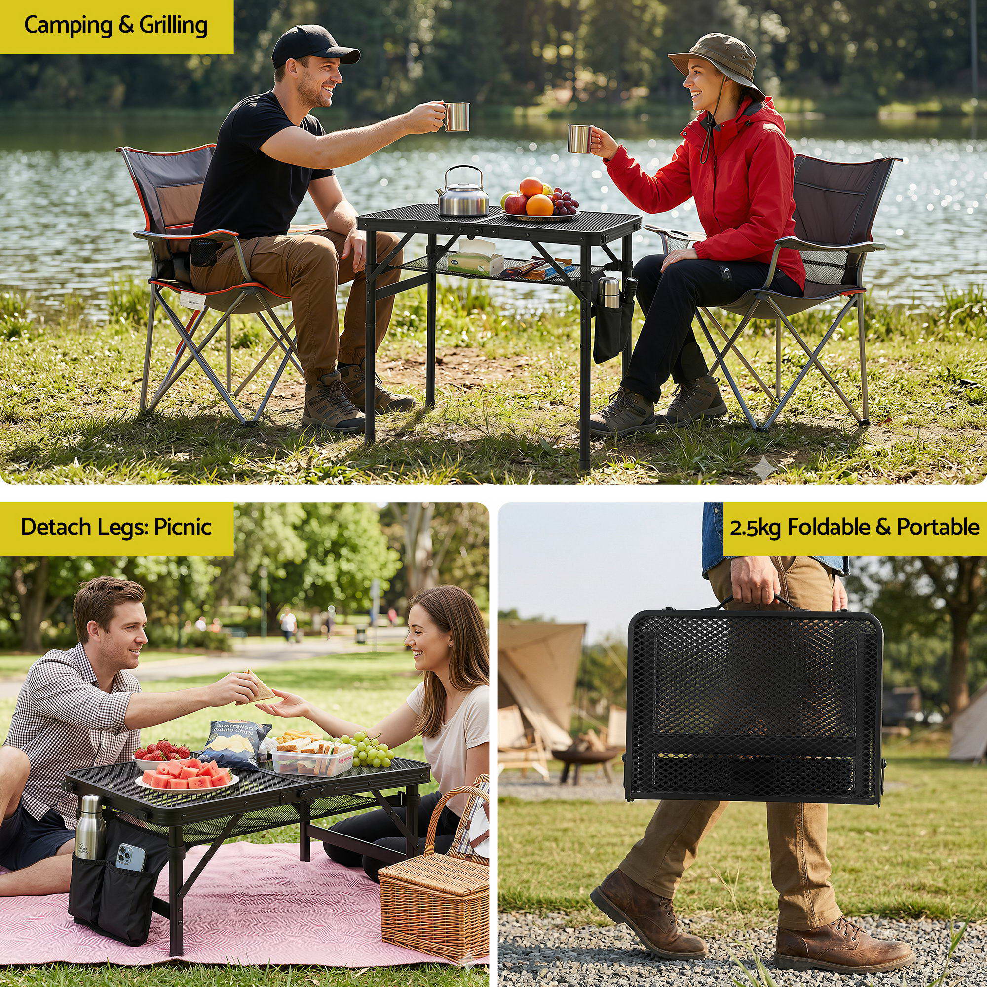 Gardeon BBQ Camp Table, 60*40*56 Portable Foldable Lightweight Grill Outdoor Metal Table 2.5kg