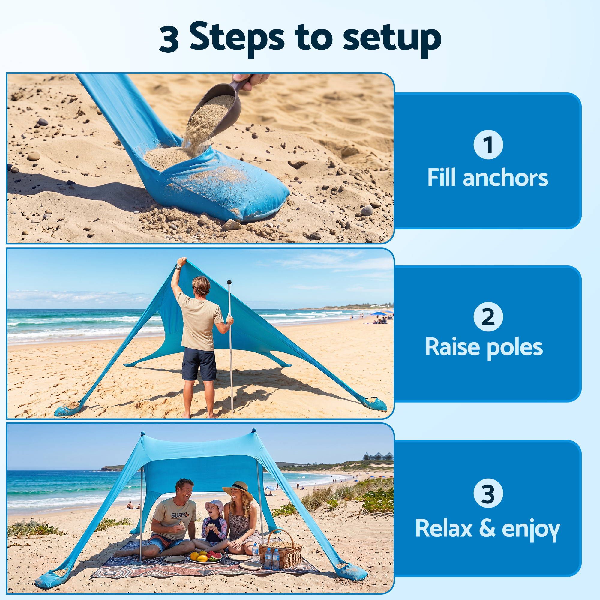 Weisshorn Camping Tent Beach Tent Canopy Sun Shelter Portable Blue