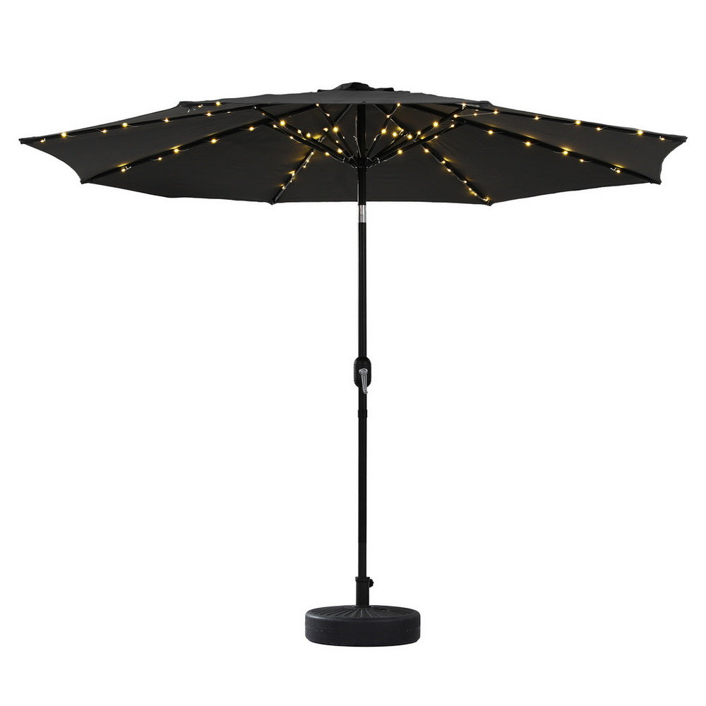 Umbrellas & Sunshades: Instahut Outdoor Umbrella 2.9m Market Umbrella with Base String Light Black