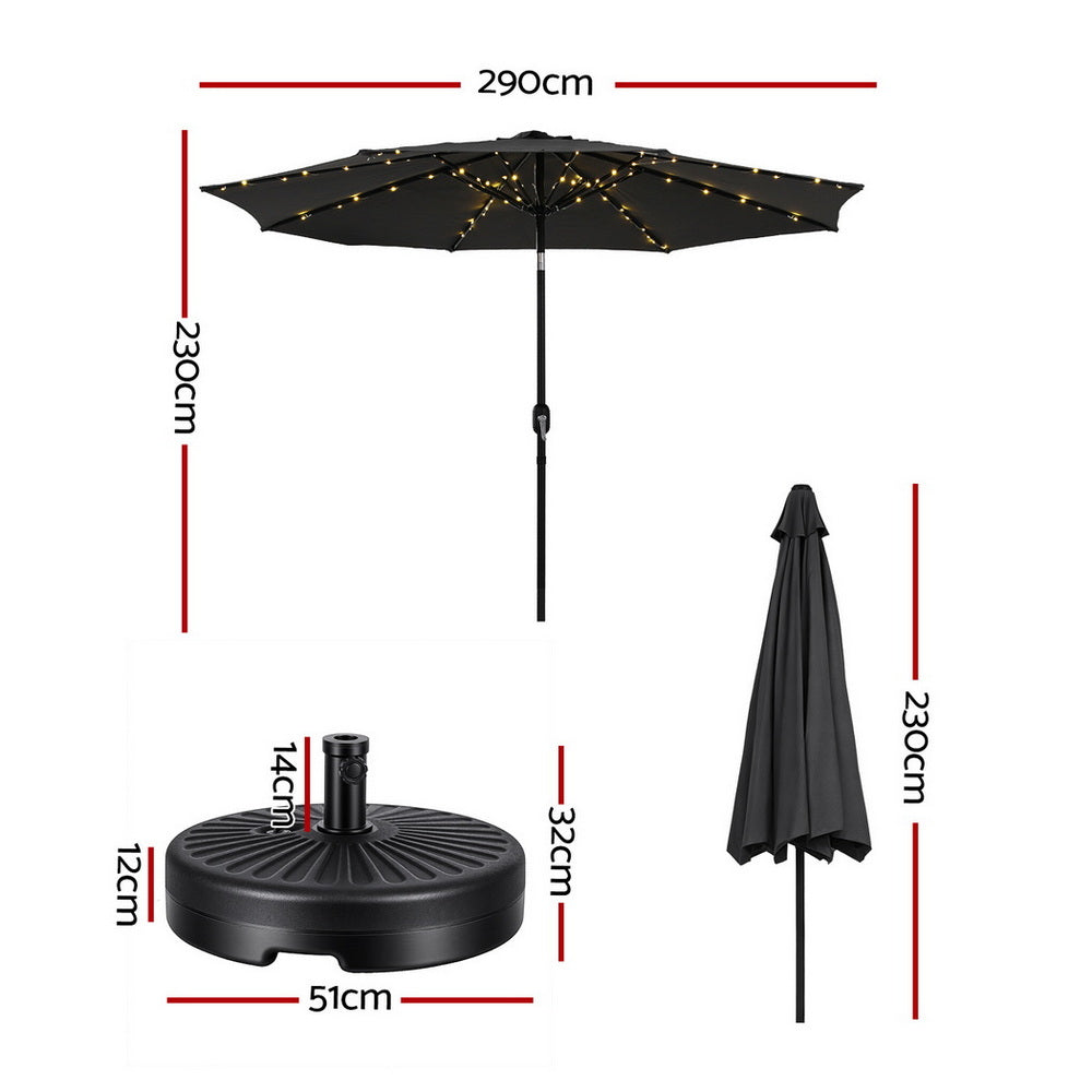 Umbrellas & Sunshades: Instahut Outdoor Umbrella 2.9m Market Umbrella with Base String Light Black