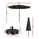Instahut Outdoor Umbrella 2.9m Market Umbrella with Base String Light Black