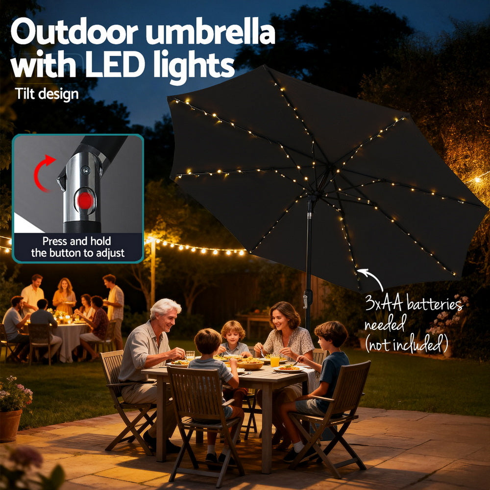 Umbrellas & Sunshades: Instahut Outdoor Umbrella 2.9m Market Umbrella with Base String Light Black
