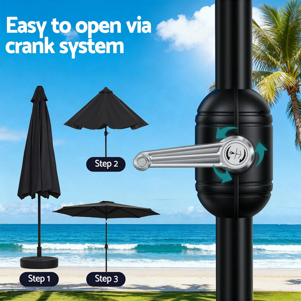 Umbrellas & Sunshades: Instahut Outdoor Umbrella 2.9m Market Umbrella with Base String Light Black