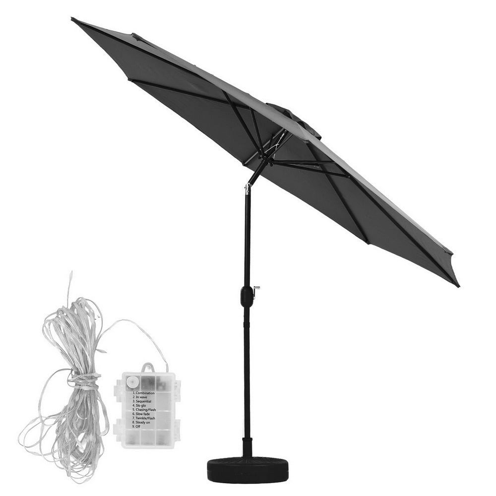 Umbrellas & Sunshades: Instahut Outdoor Umbrella 2.9m Market Umbrella with String Light Tilt Charcoal Shade