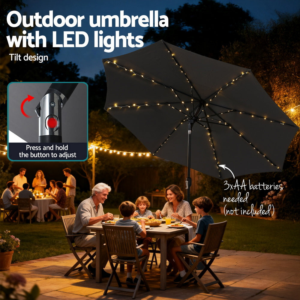 Umbrellas & Sunshades: Instahut Outdoor Umbrella 2.9m Market Umbrella with String Light Tilt Charcoal Shade