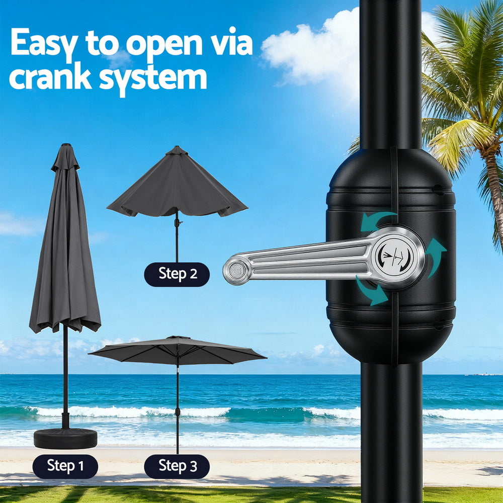 Umbrellas & Sunshades: Instahut Outdoor Umbrella 2.9m Market Umbrella with String Light Tilt Charcoal Shade