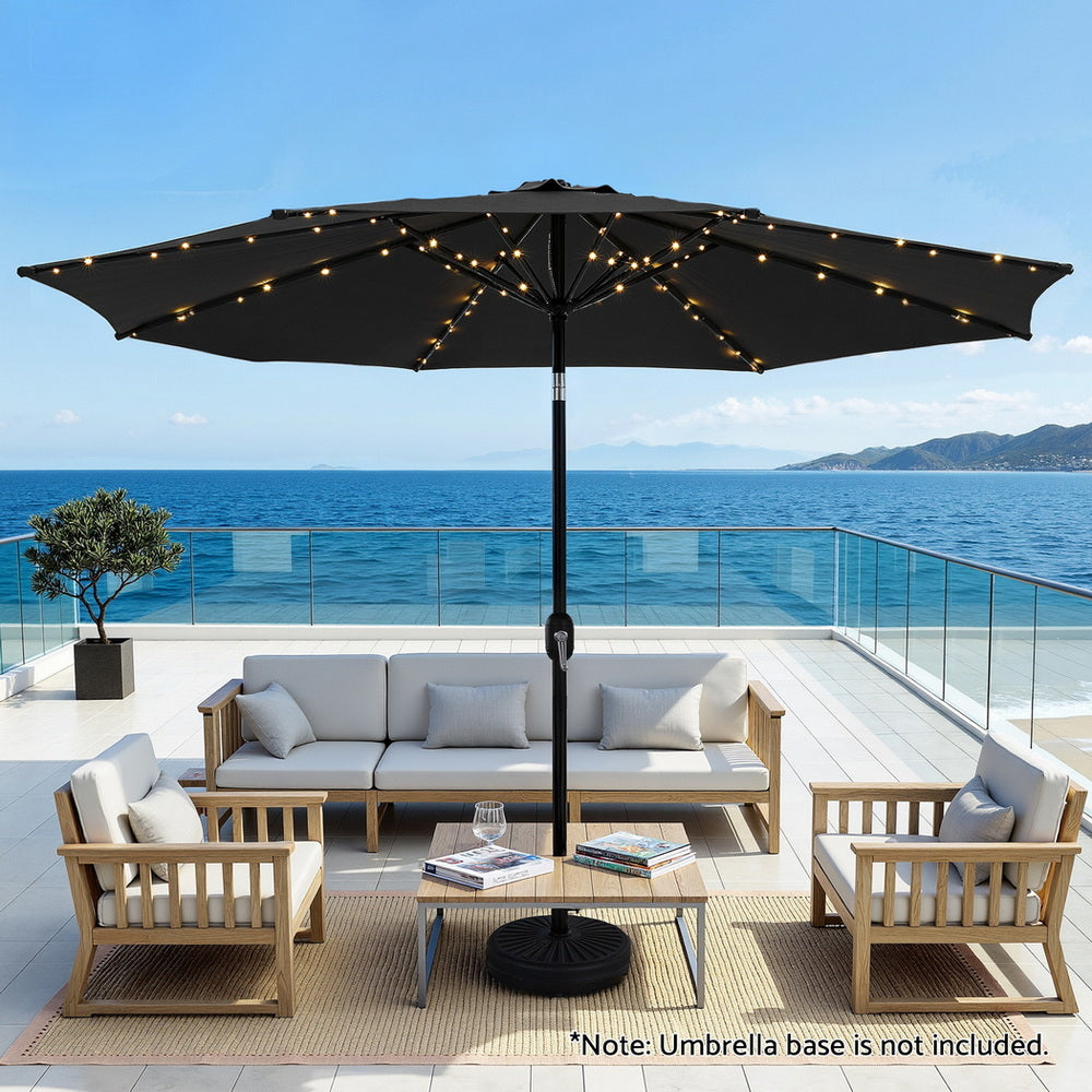 Umbrellas & Sunshades: Instahut Outdoor Umbrella 2.9m Market Umbrella with String Light Tilt Black