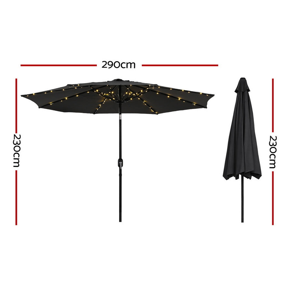 Umbrellas & Sunshades: Instahut Outdoor Umbrella 2.9m Market Umbrella with String Light Tilt Black