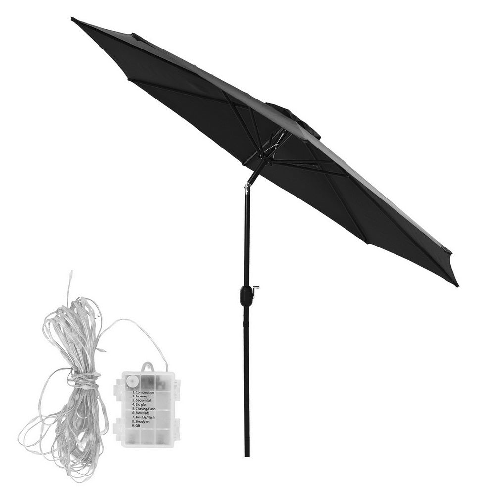 Umbrellas & Sunshades: Instahut Outdoor Umbrella 2.9m Market Umbrella with String Light Tilt Black