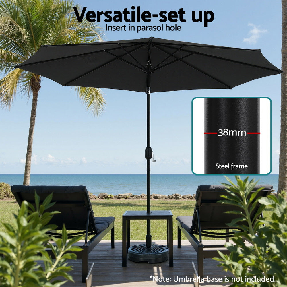 Umbrellas & Sunshades: Instahut Outdoor Umbrella 2.9m Market Umbrella with String Light Tilt Black