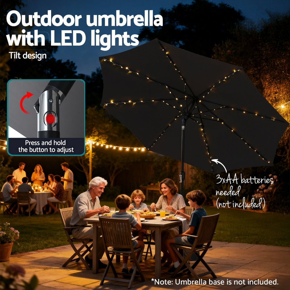 Umbrellas & Sunshades: Instahut Outdoor Umbrella 2.9m Market Umbrella with String Light Tilt Black