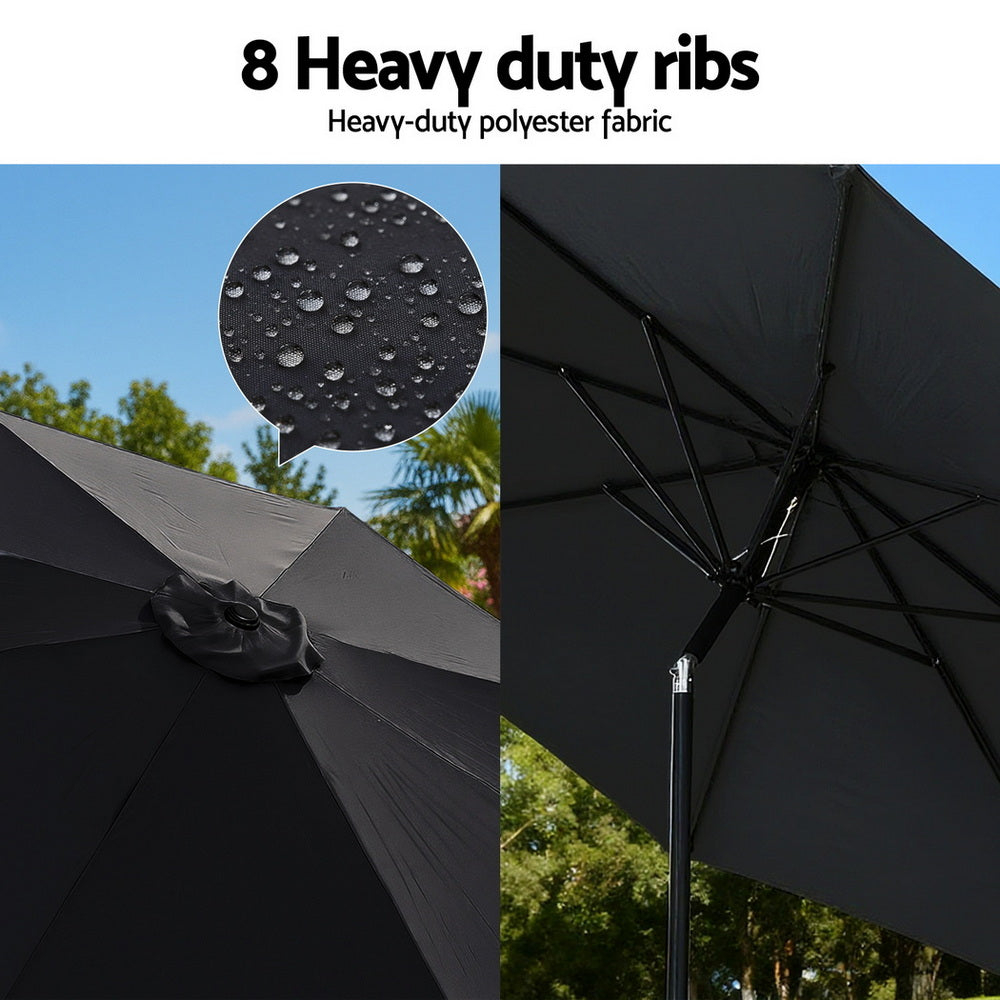 Umbrellas & Sunshades: Instahut Outdoor Umbrella 2.9m Market Umbrella with String Light Tilt Black