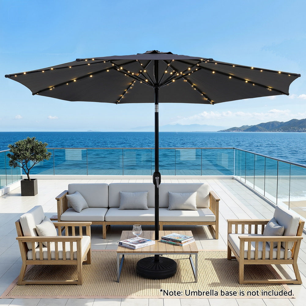 Umbrellas & Sunshades: Instahut Outdoor Umbrella 2.9m Market Umbrella with String Light Tilt Charcoal Shade