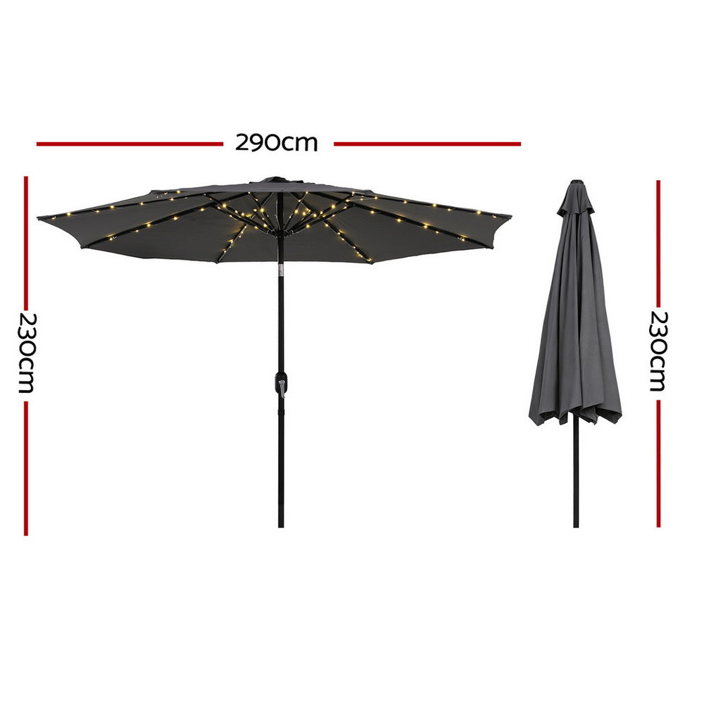 Umbrellas & Sunshades: Instahut Outdoor Umbrella 2.9m Market Umbrella with String Light Tilt Charcoal Shade