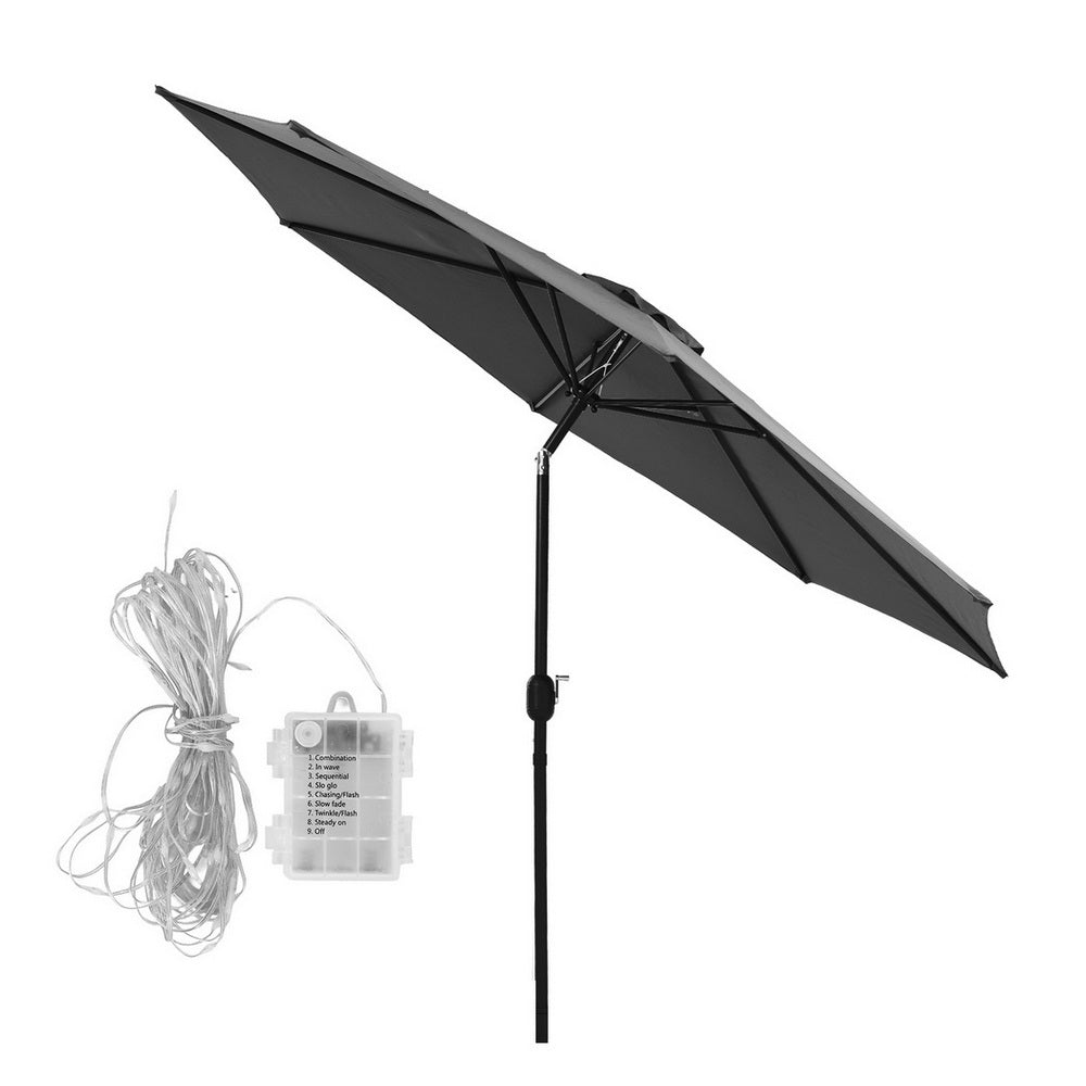 Umbrellas & Sunshades: Instahut Outdoor Umbrella 2.9m Market Umbrella with String Light Tilt Charcoal Shade