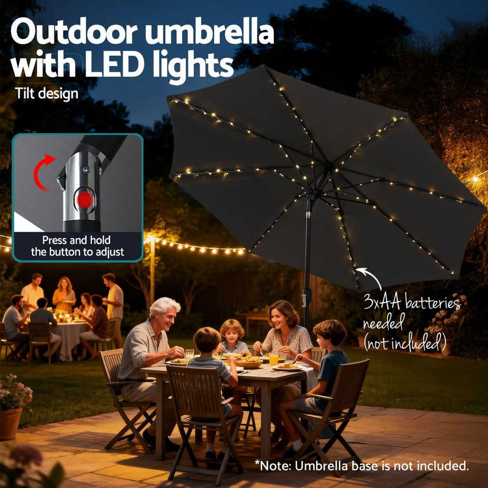 Umbrellas & Sunshades: Instahut Outdoor Umbrella 2.9m Market Umbrella with String Light Tilt Charcoal Shade