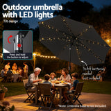 Instahut Outdoor Umbrella 2.9m Market Umbrella with String Light Tilt Charcoal Shade
