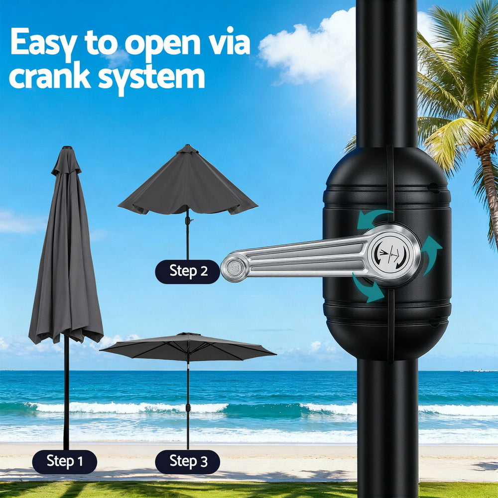 Umbrellas & Sunshades: Instahut Outdoor Umbrella 2.9m Market Umbrella with String Light Tilt Charcoal Shade