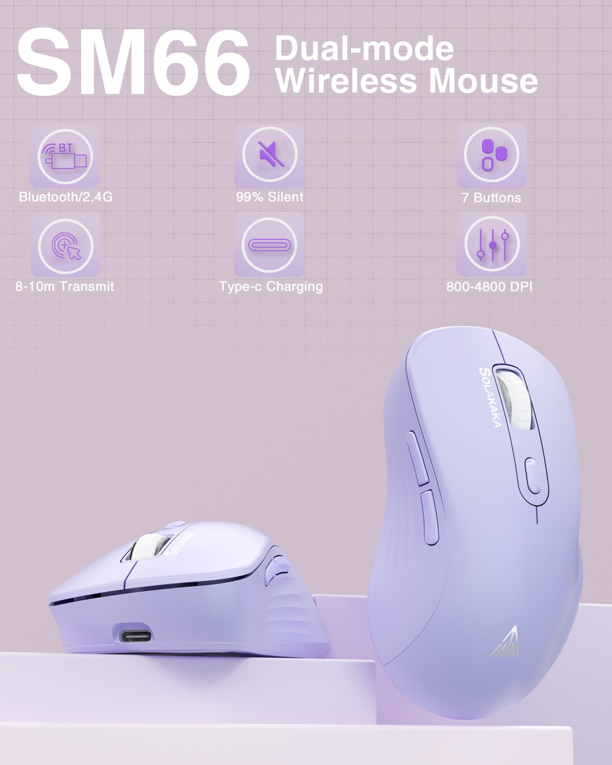 SOLAKAKA Silent Wireless Mouse Bluetooth 2.4GHz 4200 DPI 7 Buttons