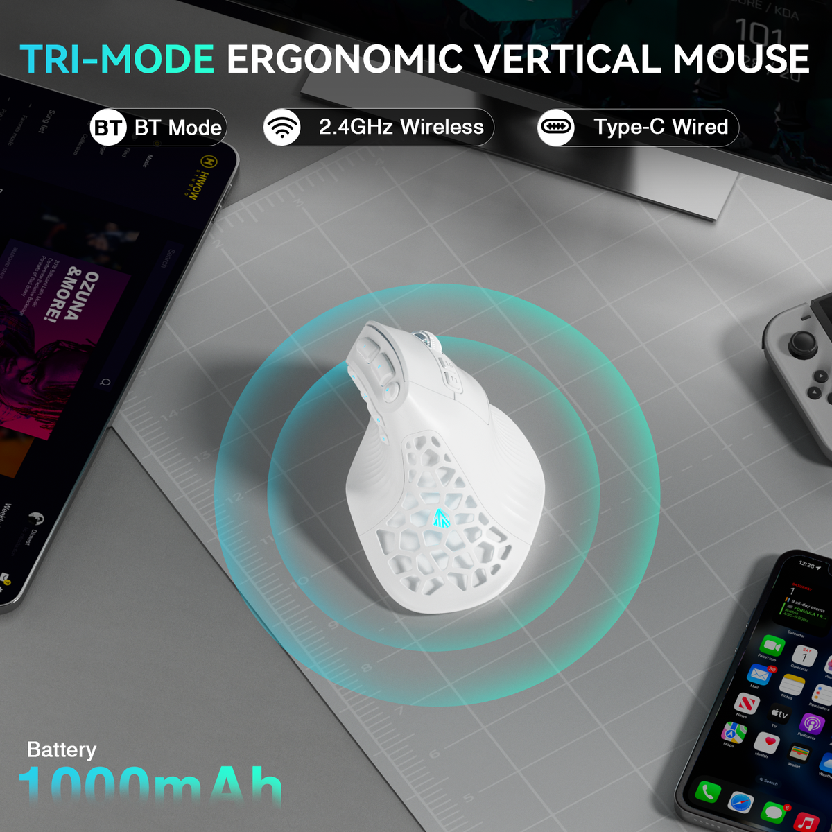 SOLAKAKA E9 Vertical MMO Gaming Mouse Tri-Mode 36000 DPI Ergonomic
