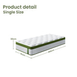 Single Mattress: BedStory Single 30cm Hybrid Mattress Cooling Gel Memory Foam 5 Zone Pocket Spring Bed Temperature Regulating