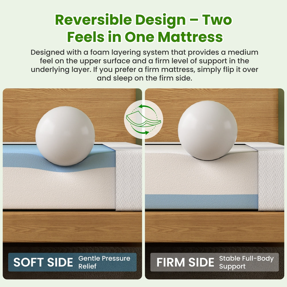 25cm King Single Reversible Gel Memory Foam Mattress BedStory Medium & Firm