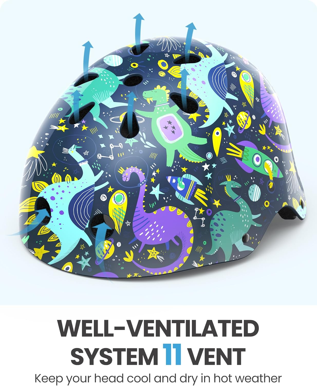 OutdoorMaster Youth & Kids Bike Helmet - Adjustable Multi-Sports Skateboard Helmet with Removable Liners for Balance Bike, Kids Scooter, One Wheel Hoverboard,Graffiti-style helmet-Dino Volcanoland-Large