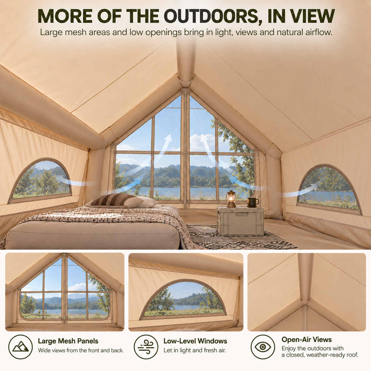 Weisshorn Inflatable A-Frame Camping Tent Large Outdoor Glamping Beige