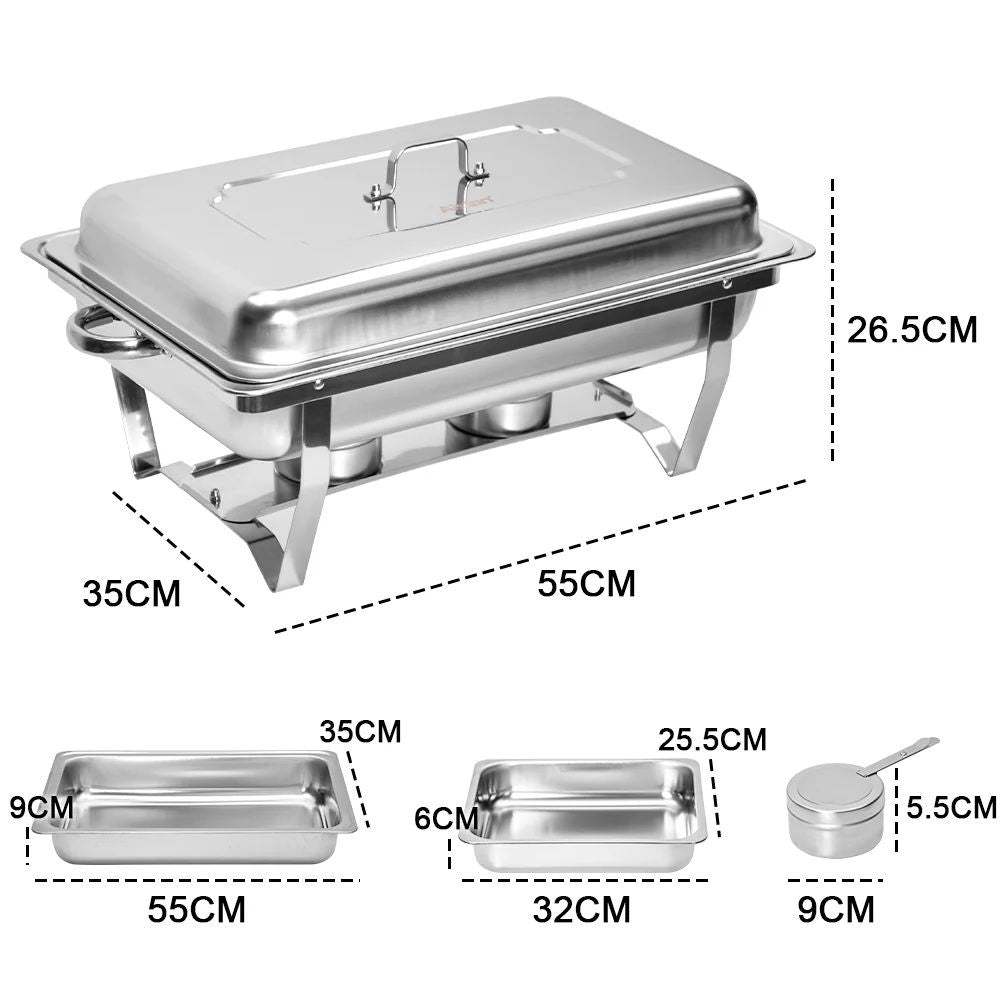 Alston 4.5LX2 Chafing Dish Set, Premium 410 Stainless Steel Buffet Warmer, Bain Marie Food Server with Fuel Holders & Lid, Stackable Catering Equipment for Hotels, Parties, Weddings & Banquets, Silver