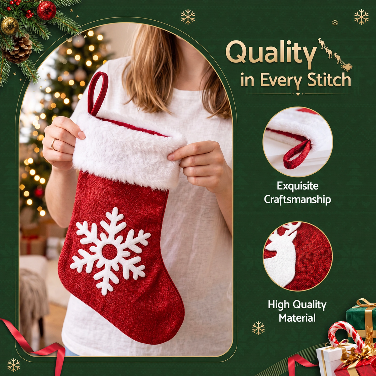 Jingle Jollys Christmas Stocking Set 4 Velvet Stockings 46.5cm & 4 No-Drill Holders