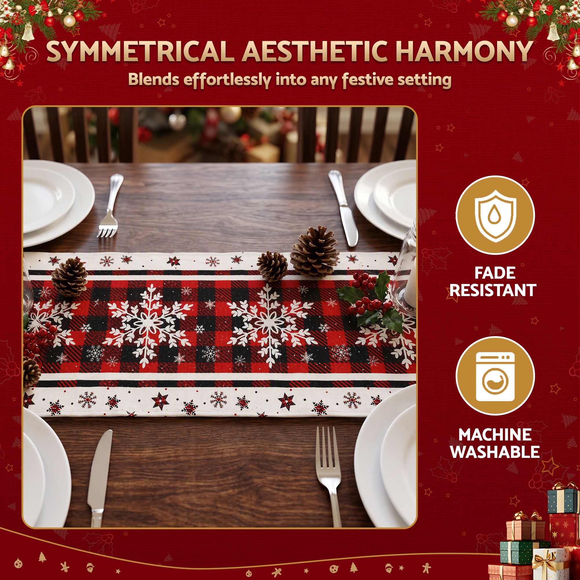 Jingle Jollys Christmas Table Runner Snowflake 190x32CM Dining Party Decor Linen