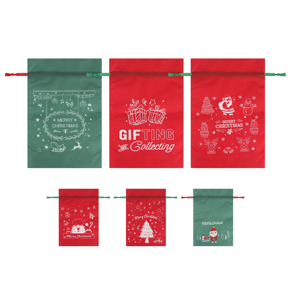 Jingle Jollys 12PCS Christmas Gift Bags Reusable Drawstring Candy Treats Bags 2 Sizes