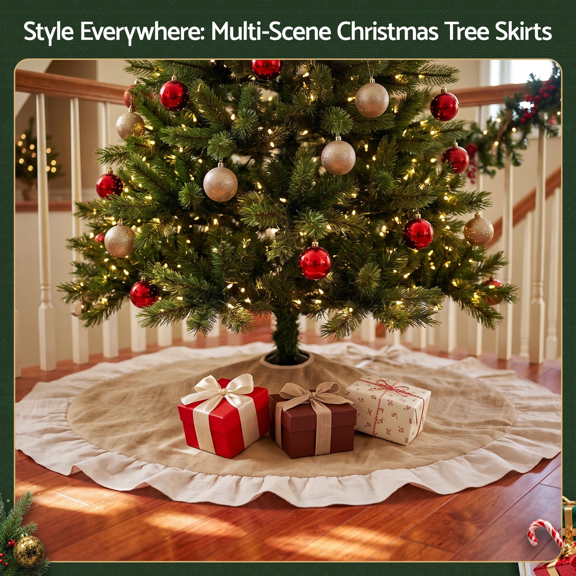 Jingle Jollys 120cm Christmas Tree Skirt Linen Christmas Tree Mat Decor