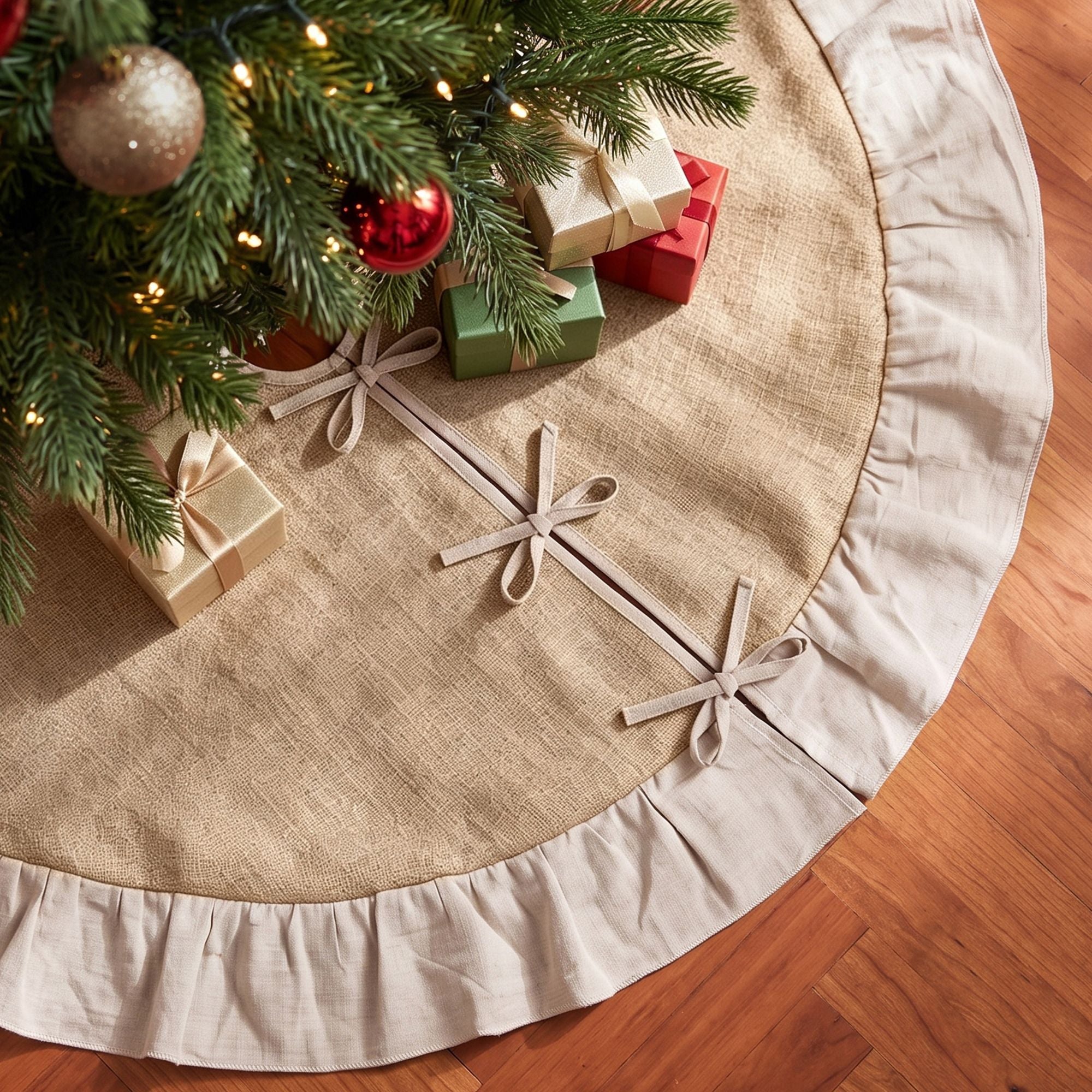 Jingle Jollys 120cm Christmas Tree Skirt Linen Christmas Tree Mat Decor