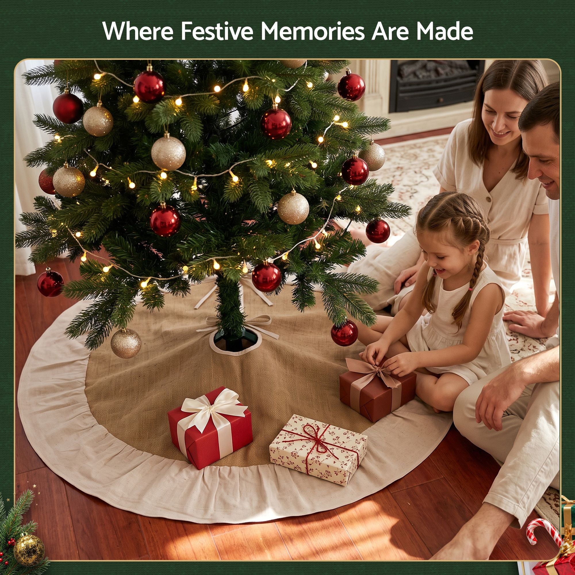 Jingle Jollys 90cm Christmas Tree Skirt Linen Christmas Tree Mat Decor