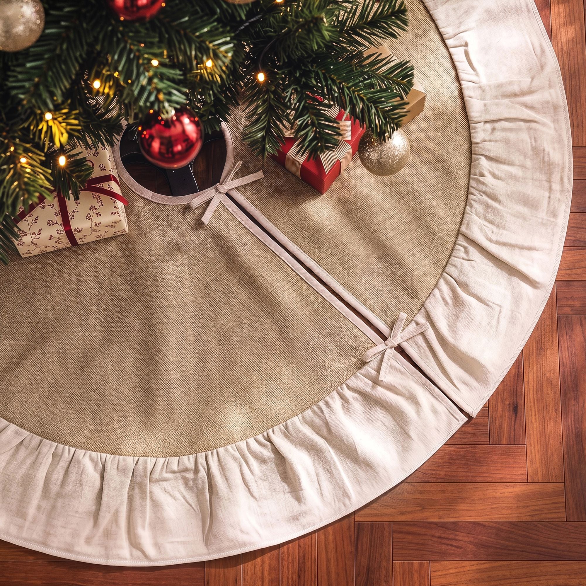 Jingle Jollys 90cm Christmas Tree Skirt Linen Christmas Tree Mat Decor