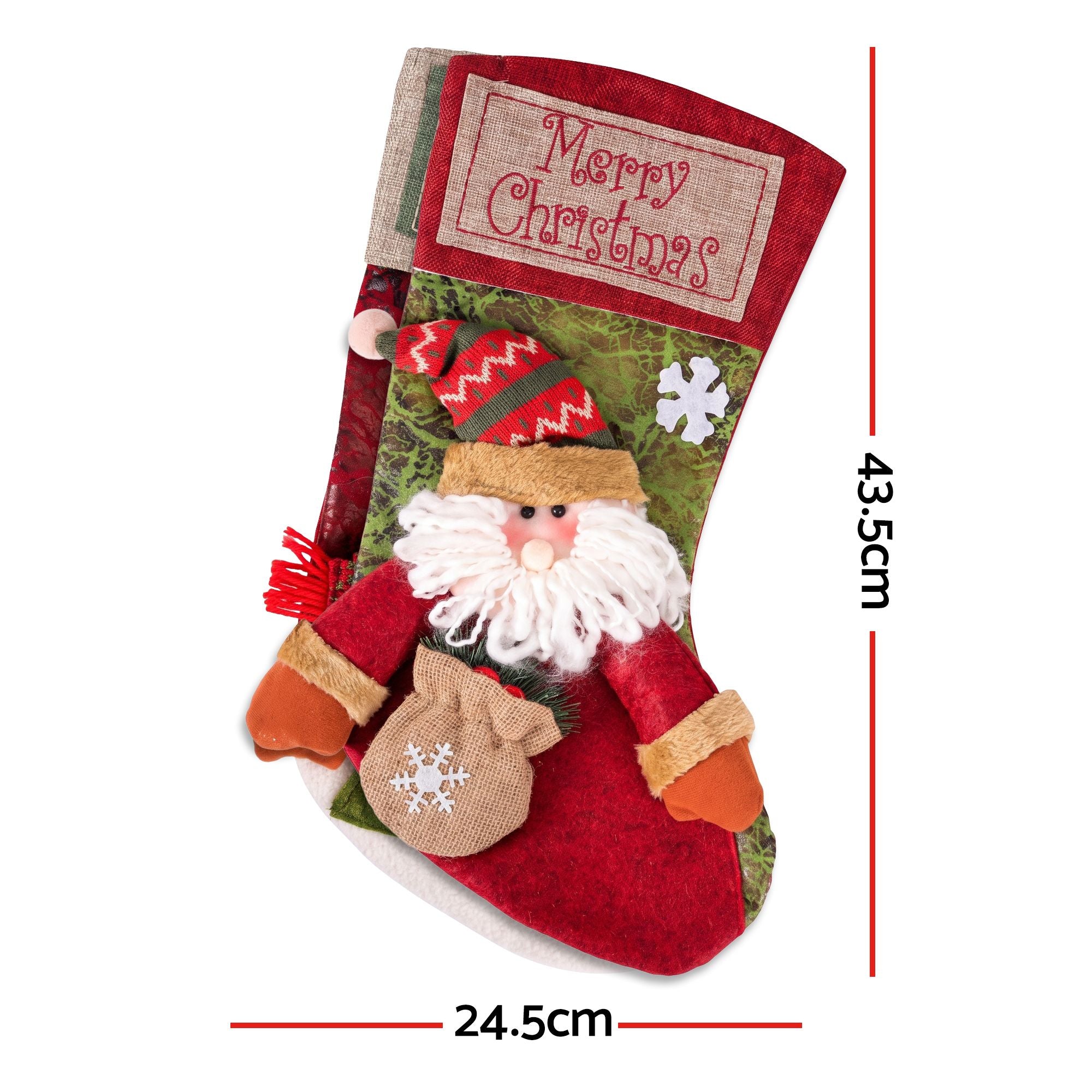 Jingle Jollys Christmas Stockings 2 Pack Large 3D Plush Santa Snowman 43.5cm Christmas Decor for Family Holiday Christmas Party Decorations