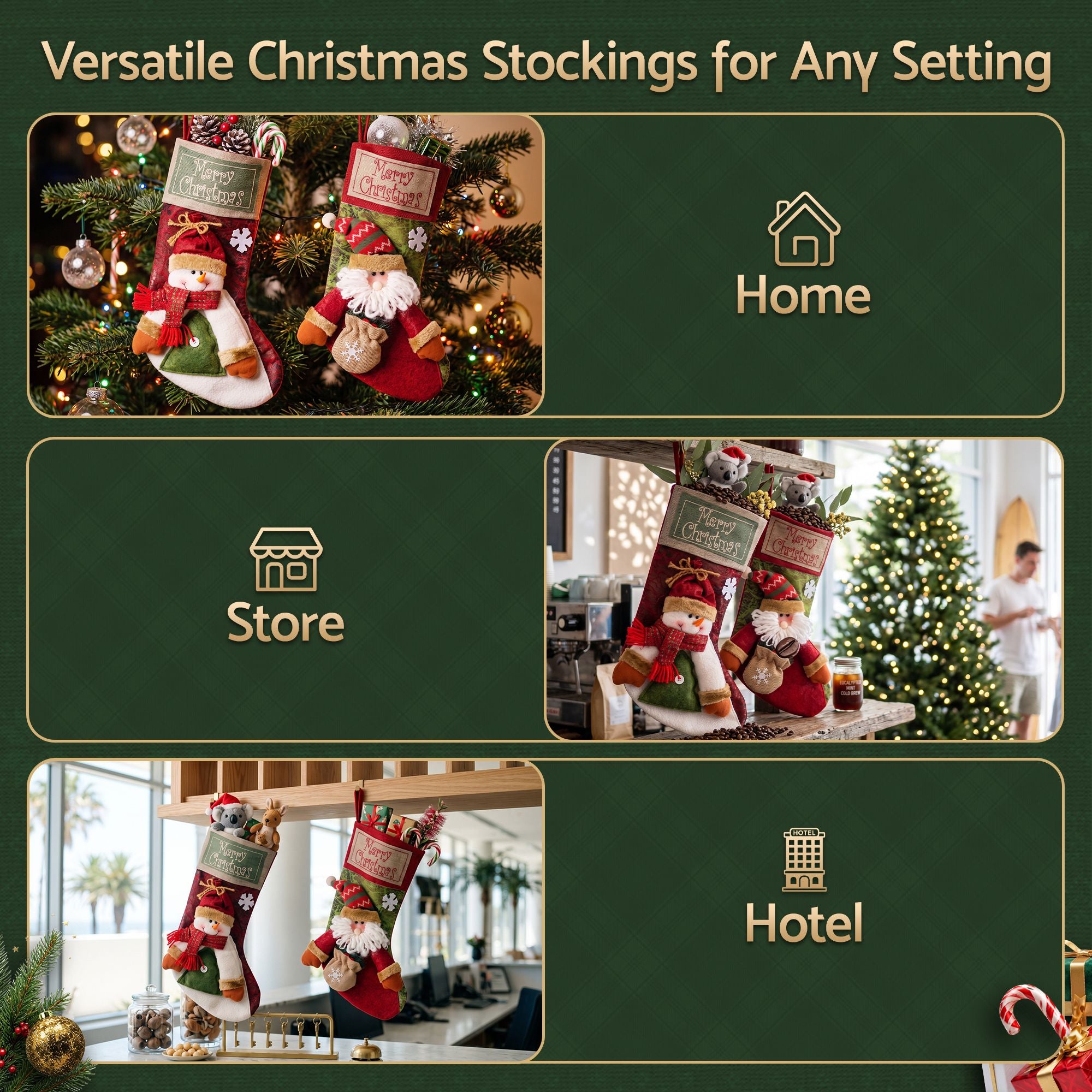 Jingle Jollys Christmas Stockings 2 Pack Large 3D Plush Santa Snowman 43.5cm Christmas Decor for Family Holiday Christmas Party Decorations