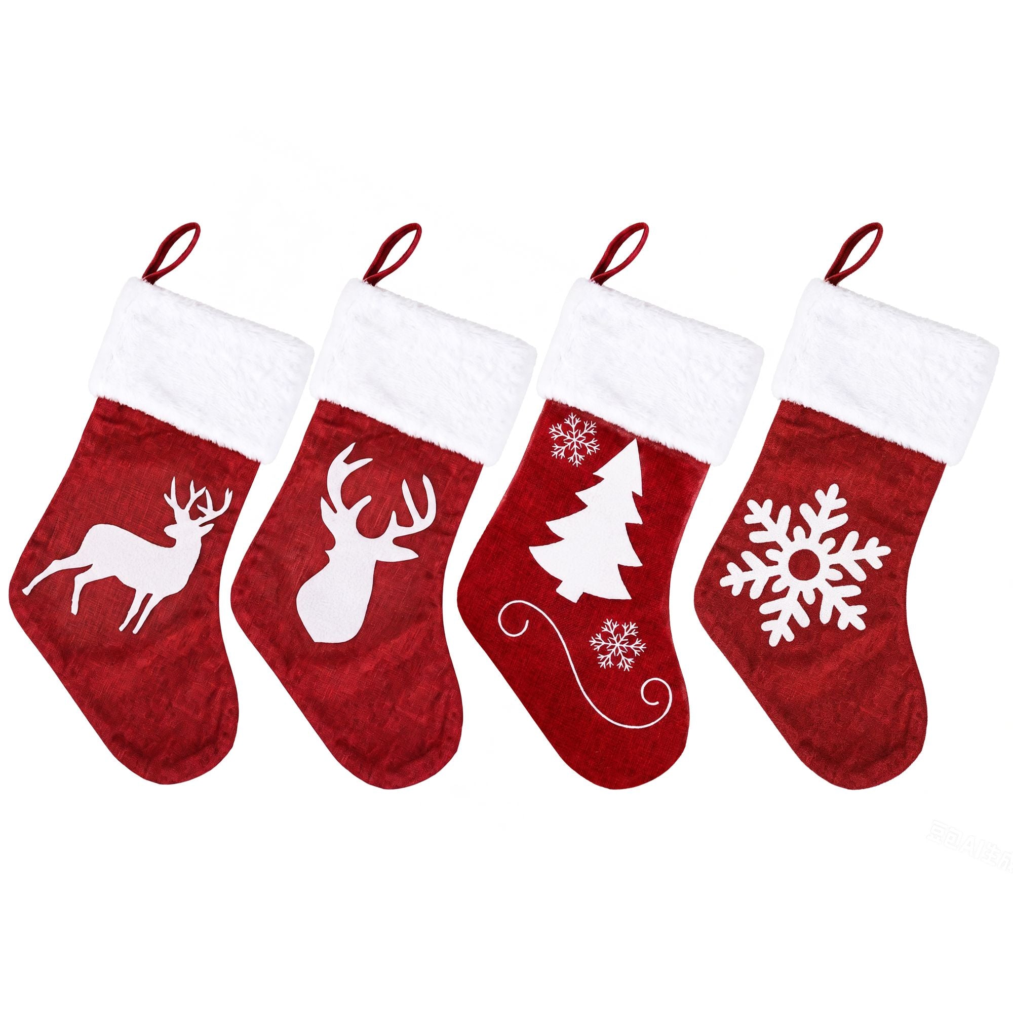 Jingle Jollys 4 Pack Large Velvet Christmas Stockings 46.5cm Red White Decor Perfect For Gift Ideal, Fireplace Mantels Christmas Trees Holiday Party Decorations